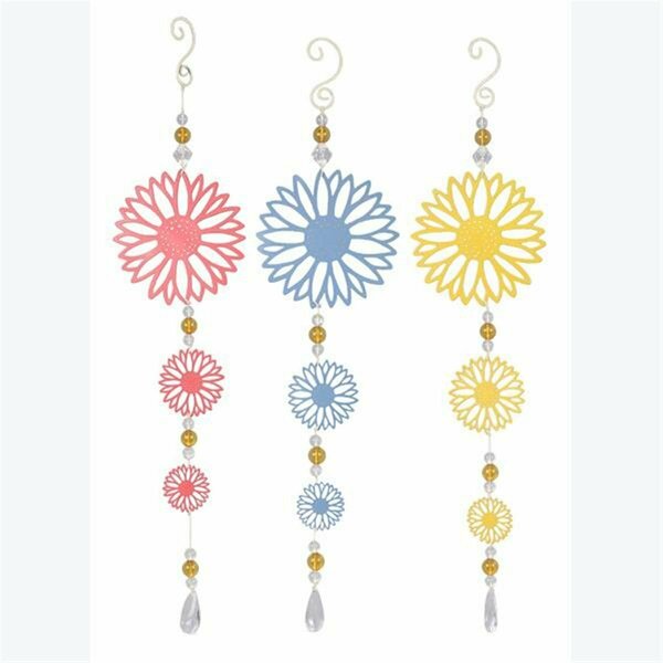 Youngs Metal Garden Flower Crystal Dangle Decor, 3 Assorted Color 73708